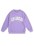 SOLY HUX Girl's Graphic Sweatshirt Color Block Letter Print Long Sleeve Crewneck Casual Pullover Tops, Purple Letter, 9 Years