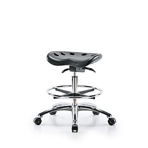 Thomas Scientific ESD-PTMBSO-CR-NF-EG-BLK, Polyurethane ESD Tractor Sit-Stand Medium Bench Height Stool, Chrome Base, Without Foot Ring, ESD Glides, Black
