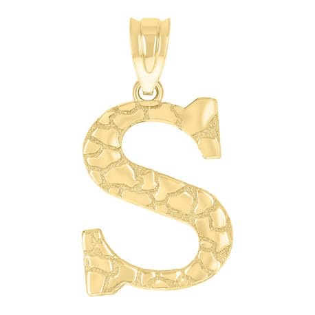 10K Yellow Gold Nugget Initial Letter Pendant 