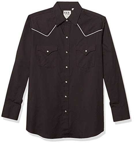 ELY CATTLEMAN Men's Long Sleeve Western Shirt with Contrast Piping, Black, XXL