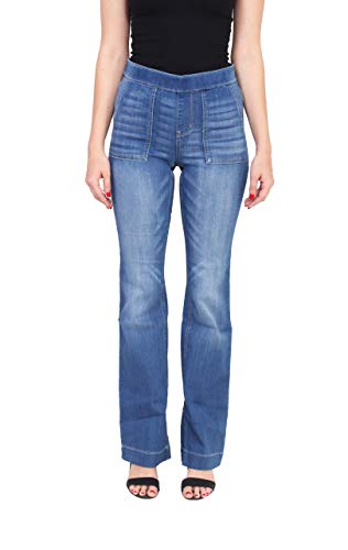 Cello Jeans Women Mid Rise Pull On Flared Jegging with Surplus Pockets M Medium Denim