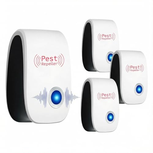 BugShield Ultraschall-4 Stück Skield MilbensteckerElektronisches Insekten & Mäuse Vertreibungsgerät mit Stecker gegen Milben Flöhe Bettwanzen MückenUngiftig & Geräuschlos für Schlafzimmer Wohnung
