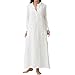 Produktbild FNKDOR Damen Langarm Casual Leinen Baumwolle Maxikleider Leinenkleid (2XL, Weiß)