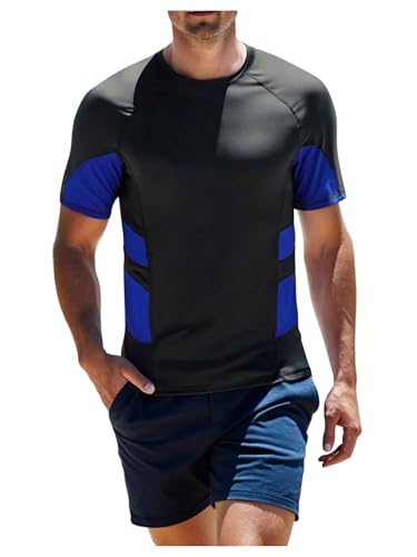 SweatyRocks Men's Swim Shirts Short Sleeve Solid Surfing Rash Guard Sun Protection Beach