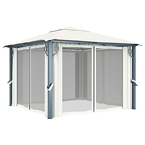 BaraSh Paviljoen met gordijnen, led-lichtsnoer, 300 x 300 cm, crèmekleurig, aluminium, paviljoen, waterdicht, uv-bescherming, tuinpaviljoen, buitenpaviljoen (SPU: 3070332) - Afbeelding 5