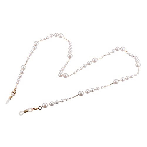 QUARKZMAN - QUARKZMAN Chaîne pour lunettes, cordon de lunettes perlé de 26 pouces autour du cou, support de sangle de chapeau, lanières, blanc