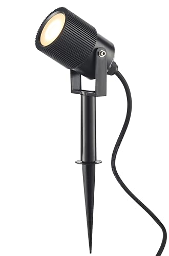 National Lighting Garden Spike Lights, Gloss Black | Dimmable Adjustable Ground or Surface Mounted Lights, Green Outdoor Weatherproof GU10 Spike Lights, Mains Powered Outside Spotlights IP65 Rated