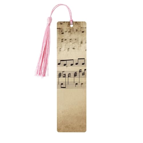 タッセル付き古い紙のしおりの音符、木製ブックマーク 女性用 男性用 本好きのためのハンドメイドブックマーク 読書ページマーカー 木製タグ オーナメント 誕生日教師ギフト