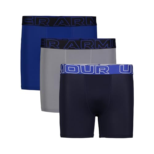 Under Armour Boys Performance Tech Boxer Briefs - Solid 3-Pack (Big Kids), Medium, Midnight Navy