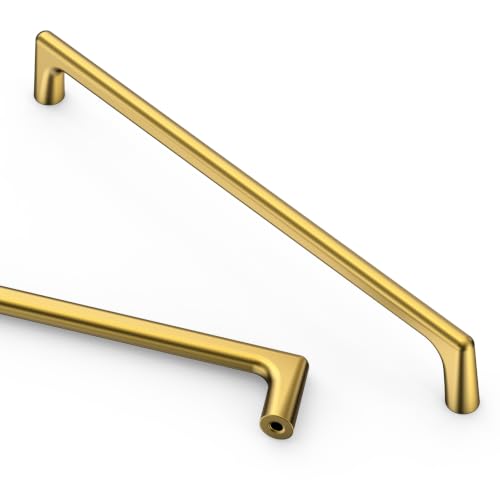 Image of Asidrama 10 Pack 7.5 Inch(192mm) Vibrant Brushed Moderne Brass Cabinet Pulls Heavy-Duty Solid Kitchen Cabinet Handles Drawer Hardware for Bathrooms Cabinets 3307