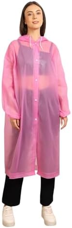 Citizen Eco-Friendly EVA Poncho Raincoat for Men & Women, Lightweight Waterproof Coat with Hood, Adjustable Drawstring, Button Closure Reusable & Durable Outdoor Rainwear-Pink
