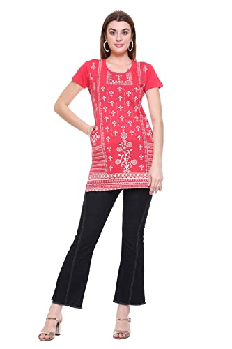 Image of In Love Women's Printed Cotton Plus Size Longline T-Shirt Half Sleeve with Pockets Pack of 2