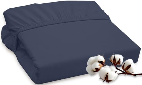 Image of ROYALE LINENS 300 Thread Count 100% Long Staple Combed Cotton Fitted Sheet California King - Super Soft Deep Pocket Bottom Sheet - Fitted Sheets Only - Elastic Sheets (Cal King, Navy)