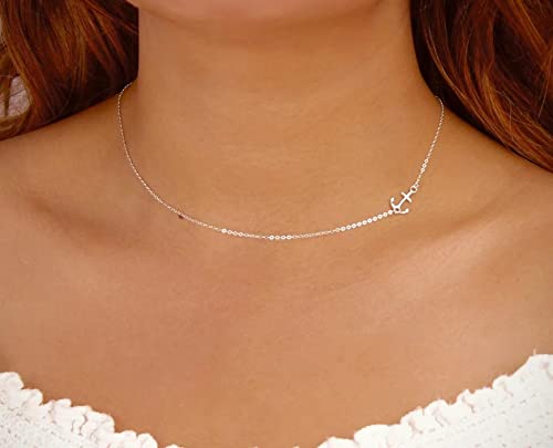 Ever Faith N12363-1A Sideways Nautical Anchor Choker Necklace Hypoallergenic 925 Sterling Silver Sailor Jewelry Gift thumb #2
