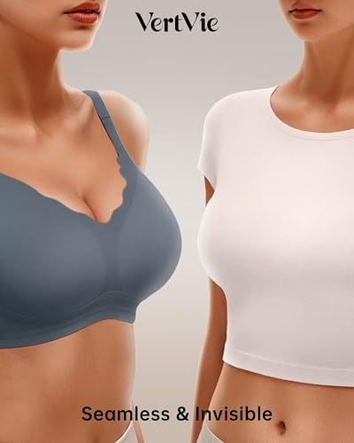 Image of Vertvie Women Seamless Jelly Bras No Underwire Supportive Wireless Push Up Full Coverage Bralette Comfy Scalloped T-Shirt Bra