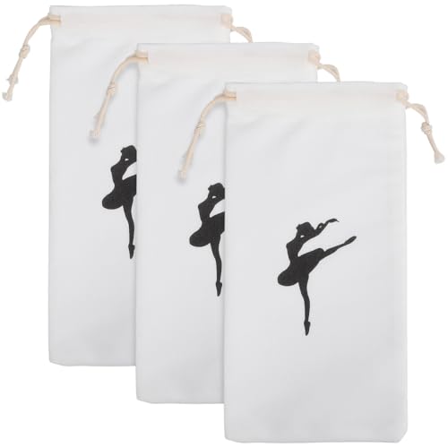 PACKOVE Drawstring Ballet Shoe Bags 3 Pack Portable Dance Shoe Storage Pouches for Girls Lightweight Point Organizer Travel Accessories