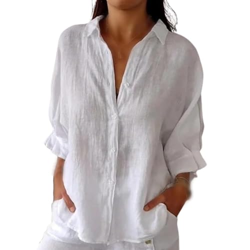 CTLTSRX Cotton and Linen Tie Back Design Shirt, Fashion Tie Back Design T Shirt, Summer Casual Long Sleeve Tops (White,M)