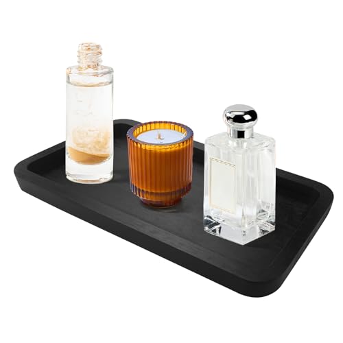 Image of Bamboo Vanity Bathroom Tray for Counter, Bamboo Tray for Bathroom, Toilet Tank, Perfume 11.8L x 5.9W x 0.8H inch (Black)