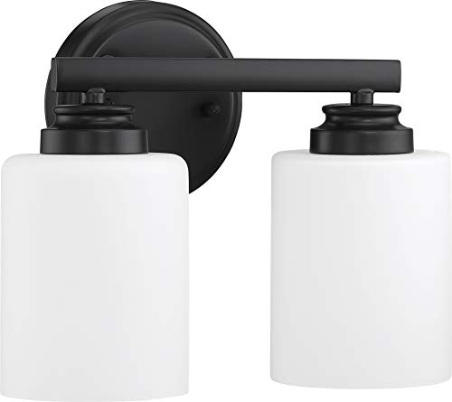 Craftmade 50502-FB-WG Bolden White Frost Glass Vanity Bath Lighting, 2-Light 200 Watts, Flat Black