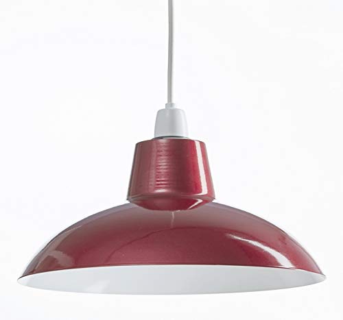 Lampenschirm im Retro-Design - einfach anzubringender Pendelschirm für vorhandene Deckenleuchte - Metall-Deckenleuchte - Lampenschirm für Deckenleuchte - weiße Innenseite - Metall-Lampenschirm (rot) Cover