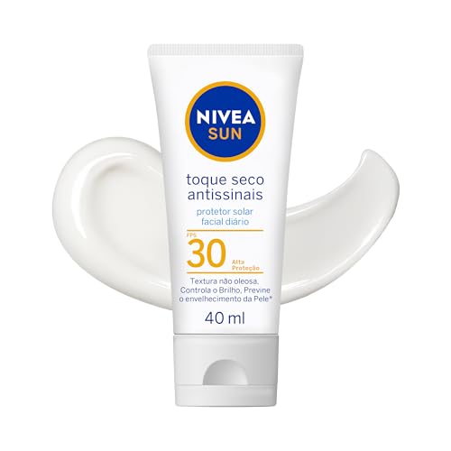 NIVEA SUN Protetor Solar Facial Toque Seco Antissinais FPS30 40ml, Alta Proteção UVA/UVB, Controla a Oleosidade, Previne Envelhecimento, Textura Leve