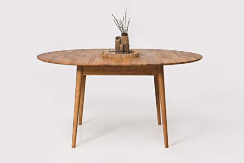 NORDICSTORY Escandi 4 eettafel, uittrekbaar, rond, 120-155 cm, massief hout, eiken, ideaal voor keuken, woonkamer… - Image 3