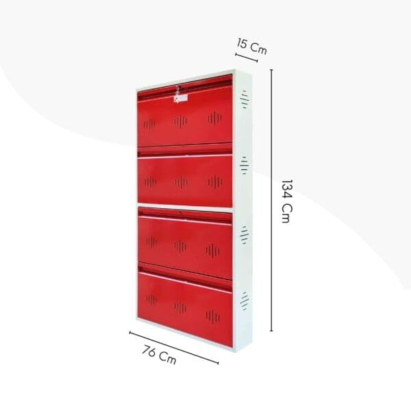 Image of StayHappy Shoe Rack | 4 Door Metal Shoe Rack | Footwear Rack for Home | Office | School | wall Mounted Rack (Red)