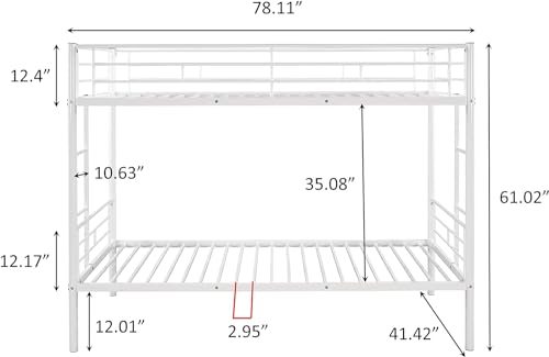 MWrouqfur Twin Over Twin Metal Bunk Bed,Sturdy Heavy Duty Bunk Beds with 2 Side Ladders,Space Saving,No Noise,No Box Spring Needed,for Boys Girls Teens Adults (White) - Thumbnail 2