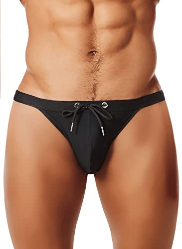 MIZOK Men's Sexy Low Rise Swimsuits Bikini Swimming Briefs Swimwear with Adjustable Drawstring2