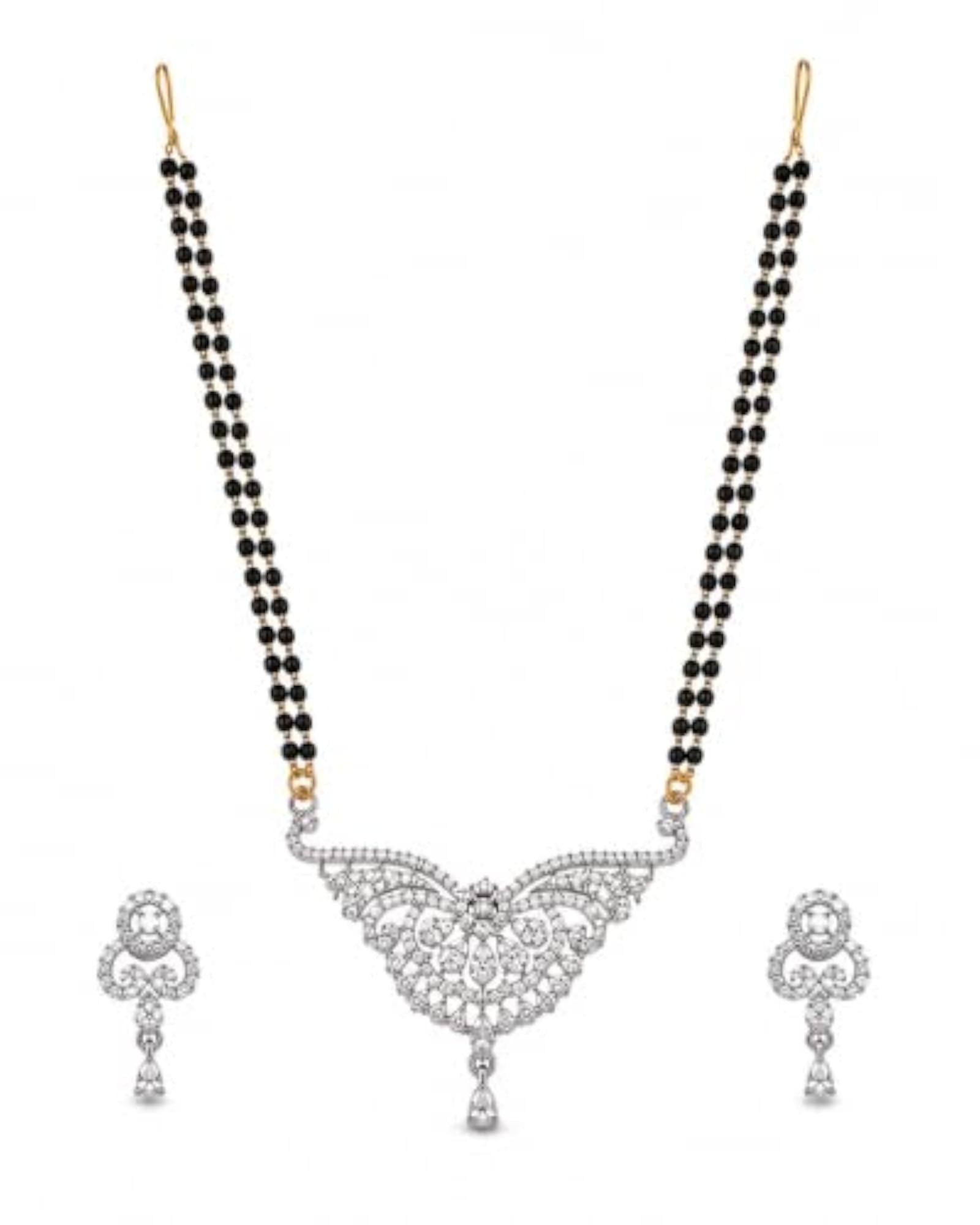 Women's Designer Black Beads Mangalsutra Set with Matching Earrings