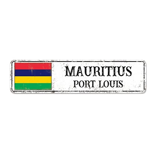 Mauritius individuelles Straßenschild Mauritius-Flagge Metallschild Mauritius Hauptstadt Land Stadt Souvenir Metall Blechschild rustikale Vintage Heimdekoration Geschenk für ausländische Fre&e,