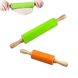 Material: El rodillo antiadherente está hecho de silicona y mango de madera, disponible en colores verde y naranja.