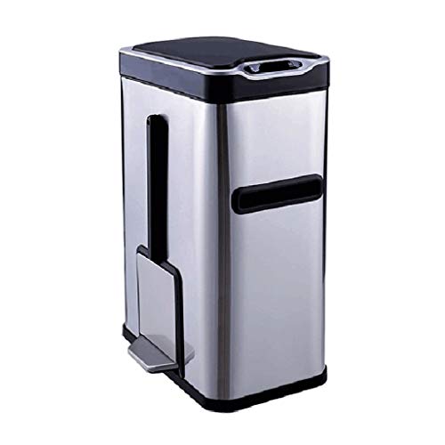 CAFIEDR Papelera Inteligente Papelera Inteligente Papelera de baño Tapa automática Traiga su Propio Porta Toallas de Papel Contenedor de Cepillo de baño Acero inoxidabl(Plata)