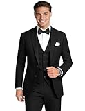 Gentle Season Men's 3 Pieces Slim Fit Black Stretch Fabric Suit Elegant Solid One...