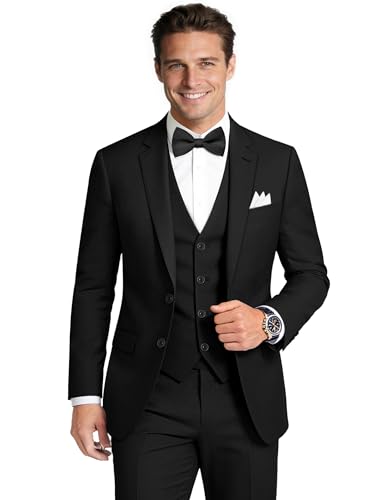 Gentle Season Men's 3 Pieces Slim Fit Black Stretch Fabric