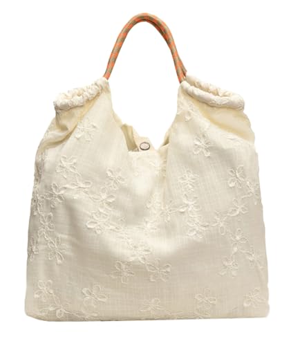 Women's Floral Embroidered Canvas Tote Bag Flower Crossbody Shoulder Bags Summer Hobo Purse Cute Beach Bag for Women