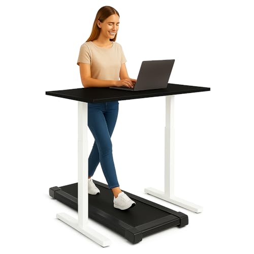 Image of Pulse Electric Height Adjustable Table Standing Desk with 4 Memory Presets| 1200 X 750 CM (25mm Blacktop & White Frame)| 80KG Wt Cap| 3 Year Warranty| Adaptor Hanger, Headphone & Cup Holder