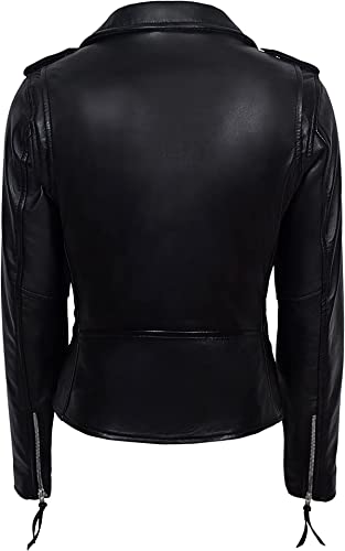 Valentine Romance Ladies Black With Red Lining Real Leather Brando Fitted Urban Look Biker Jacket3