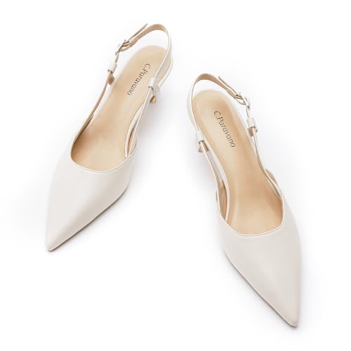 Image of C.Paravano Kitten Heels for Women Pointed Toe Slingback heeled Sandal Pumps