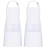 Puroma Adjustable Bib Apron Waterdrop Resistant with 2 Pockets, Unisex Cooking Kitchen Aprons for Chef Couple BBQ Painting (White）