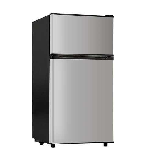 3.55 Cu.Ft Mini Fridge with Freezer - 2 Doors for Office, Kitchen, Dorm and Bedroom, Mini Refrigerator with Adjustable Shelves (Silver)