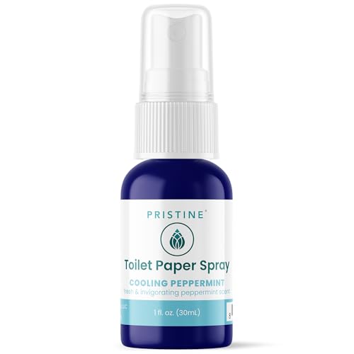 Image of PRISTINE Sprays Toilet Paper Spray, Flushable Wet Wipe Alternative, Cooling Peppermint Scent, 4 oz, 1 oz Travel Size, 32 oz Refill, pH Balanced, Biodegradable