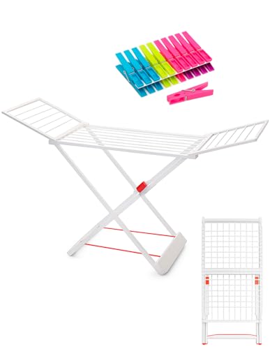 Jardin202 - Folding Resin Clothes Airer with 20 White Clips | Lar...