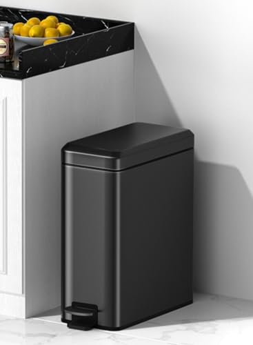 【Vofuxo】ゴミ箱 ごみ箱 ステンレス6L 10L 15L 18L ふた付き ペダル式 指紋防止 密閉 音無し スリム 省スペース キッチン リビングルーム トイレ バスルーム用 使いやすい 多用途(マットブラック,15L(17*27*44.5cm))