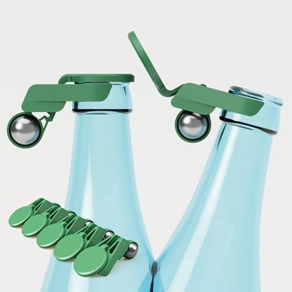 BILLY the Clip Tapón de botella – el original (patentado) – Tapa inteligente y automática para botella de cerveza, cierre reutilizable con protección contra insectos, 5 unidades (verde)