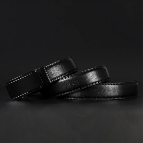 Men's Genuine Leather Automatic Ratchet Buckle Belt Adult, Double-Sided Leather Dress Belt Cz091 Black 115cm3