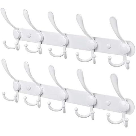 WHITGO Wall Mounted Coat Rack, 2 Packs 15 Hooks Stainless Steel Coat Hook Rail for Coat Hat Towel Purse Robes Entryway Bathroom Closet Room Cover