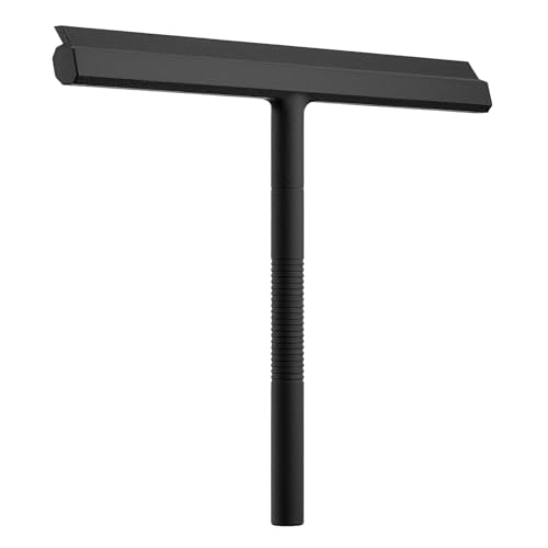 Radikor Rasqueta Limpiacristales, Silicona Limpia Mamparas Ducha Cristal con Núcleo de Acero Inoxidable, Limpiacristales Ducha con Soporte para Baño, Espejo, Ventana, Azulejos, Negro