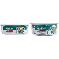 Decor Vent & Seal Glass Oblong Food Container, 1.5 Liter Capacity, Transparent & Vent & Seal Glass Round Food Container, 750ml Capacity, Transparent