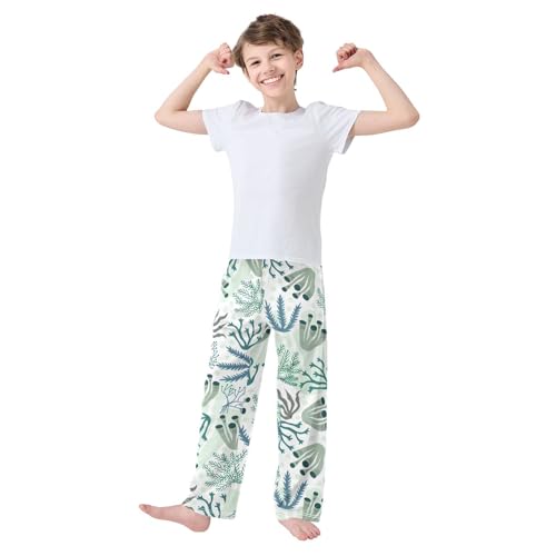 Boys' Pants Coral Underwater Seaweeds Green Long Bottoms Jogger Pants Elastic Waist Trousers with Pockets S-XL2